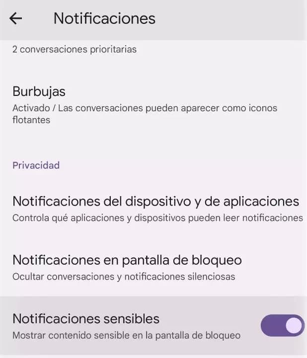 Notificaciones sensibles Android