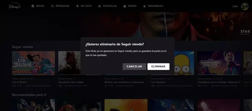 Eliminar seguir viendo Disney Plus web Eliminar seguir viendo Disney Plus web