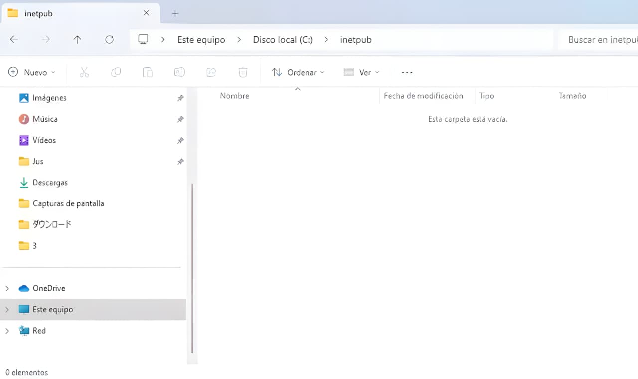 Carpeta inetpub contenido vacio dentro Windows Carpeta inetpub contenido vacio dentro Windows