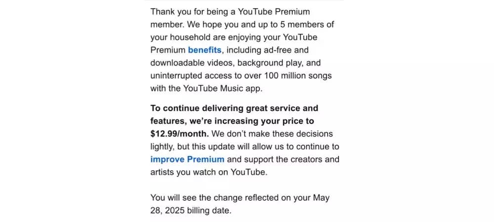 Mensaje actualizacion tarifa antigua YouTube Premium Mensaje actualizacion tarifa antigua YouTube Premium