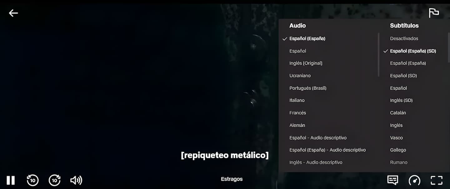 Opciones subtitulos SD normales Estragos Netflix Opciones subtitulos SD normales Estragos Netflix