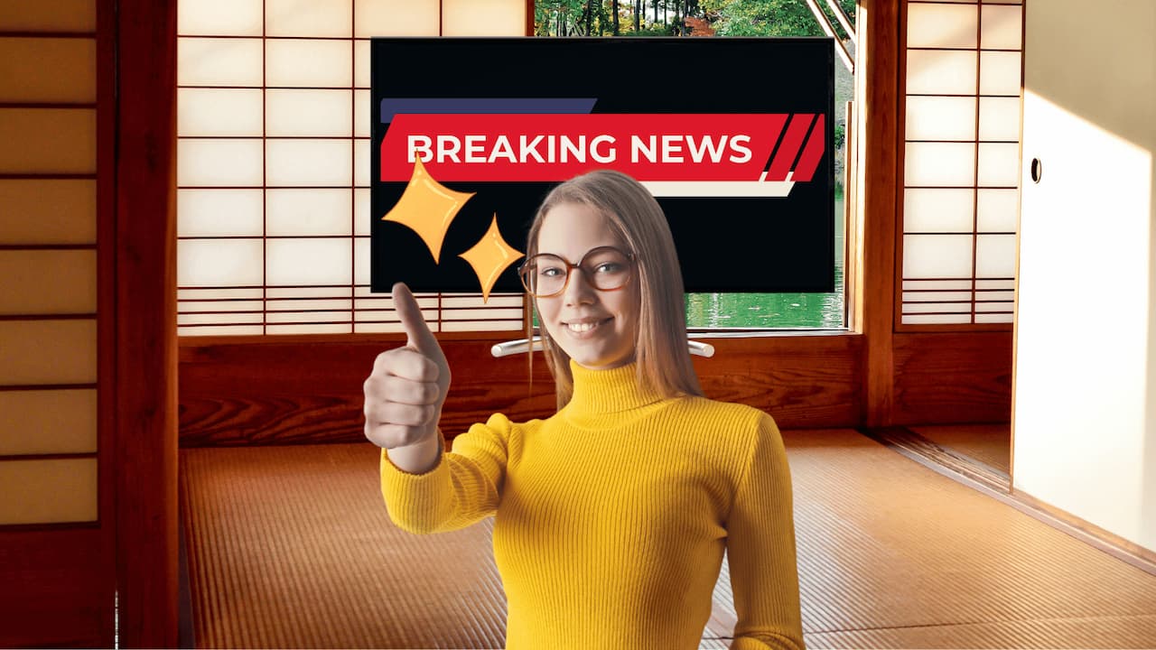 Chica pulgar arriba tele breaking news casa japonesa Chica pulgar arriba tele breaking news casa japonesa