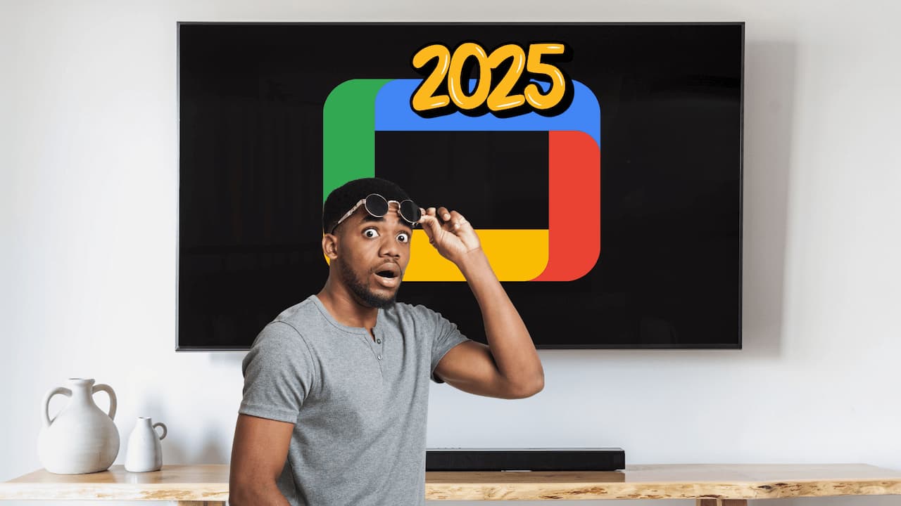 Chico sorprendido gafas sol logo Google TV Chico sorprendido gafas sol logo Google TV