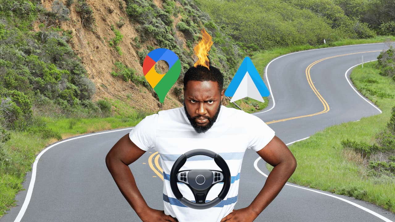 Conductor enfadado carretera Android Auto Conductor enfadado carretera Android Auto